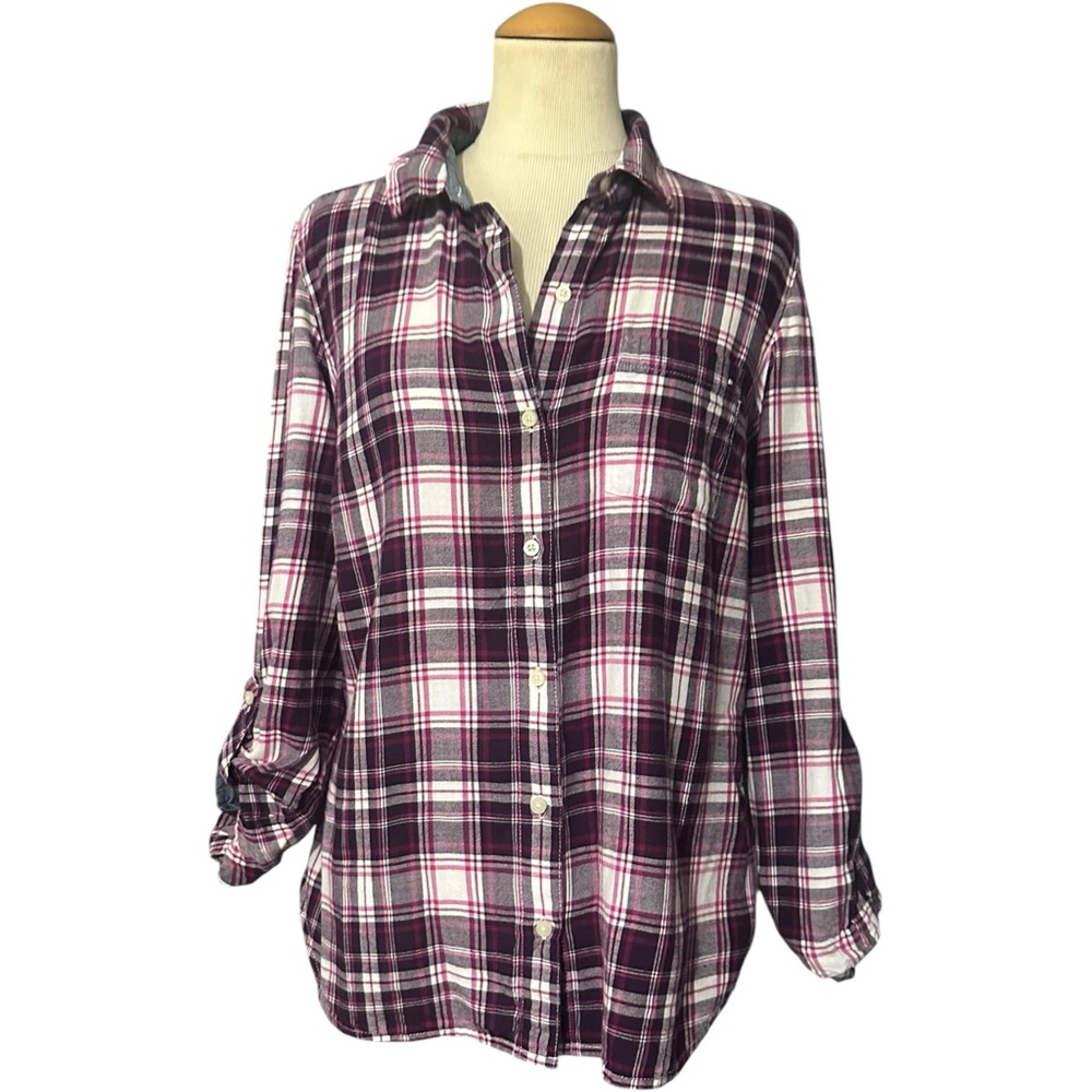 Tommy Hilfiger Womens Plaid Button Front Longsleeve Shirt Purple Medium